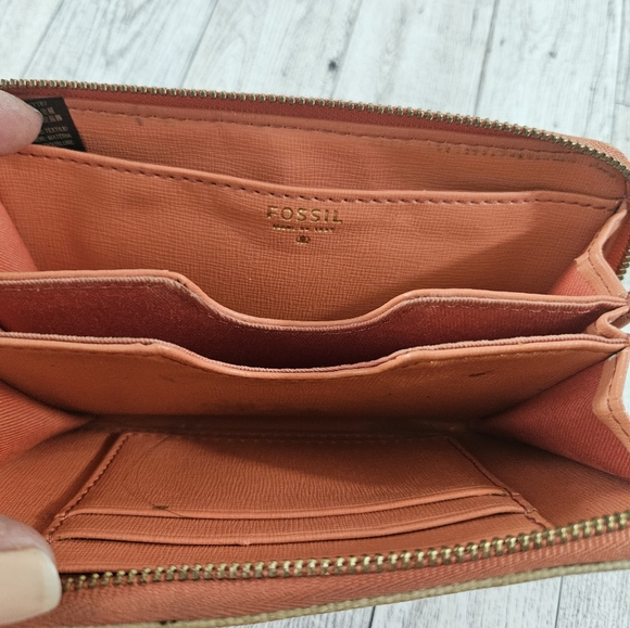 Fossil Tan Stripe Large Long Wallet Snap Full Zip Orange Inside Organizer - Picture 6 of 6